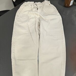 Zara Beige Paper Bag Trousers with Gold Button